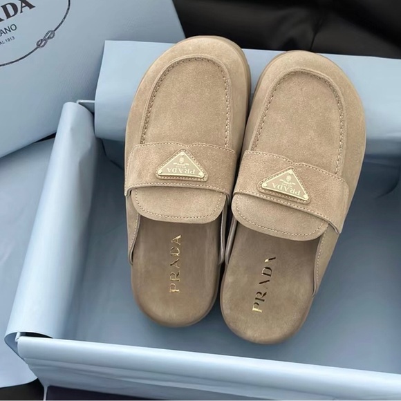 Prada Beige Suede Platform Mules - Picture 4 of 8